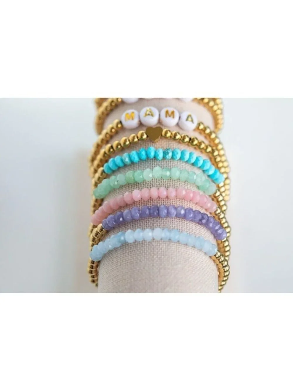 Pink Opal Bracelet Set Waterproof Gold Bracelets Mama & Mini Sizes